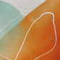 close up photo of original painting by britchida showing blue, orange, and white shapes and lines