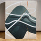 original abstract painting by britchida with deep teal shapes of varying opacity with white and orange lines on canvas