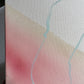 close up photo of original abstract painting by britchida with pink, tan, and gray shapes with light blue lines on canvas