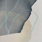 close up photo of original abstract painting by britchida with pink, tan, and gray shapes with light blue lines on canvas