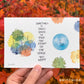 two blue circles with a small stick figure labeled ‘me’ inside. One is partially overlaid by five other colored shapes with people inside. The other has no overlap, and the other colors with their stick figures are spread off, falling off the page. The text says “Sometimes it takes space to find the edges of the space you need” down the middle.