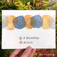 seven alternating round-ish shapes, each partially overlapping like Venn diagrams, alternating between blue and an earthy yellow/orange. The blue is labeled “a beginning” and the yellow “an end.”