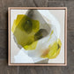 framed original abstract painting by britchida with yellow, white, and gray shapes with thin lines on tan canvas