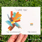 art with exploding colors labeled the experience and those same colors laid out in small lines labeled the words